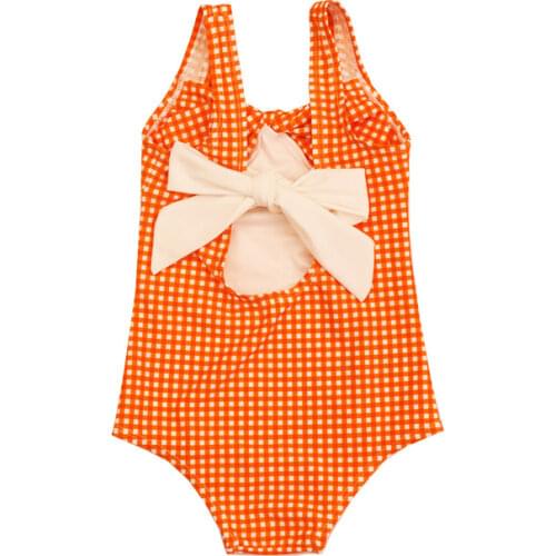 7718 Baby Girl Swimwear with HAT Summer New Korean 2021 Girls Swimwear For Kids Bow Tie Back Cute Lovely 2-7T Kids Beach Wear