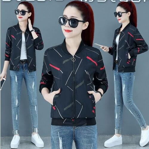 Autumn Winter Short Womens Jacket Fashion Female Jacket Thin Ladies Printed Zipper Pocket Large Casual All-match Top Size M-4XL