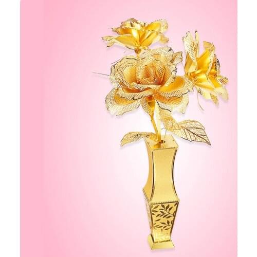 Piececool 3D Metal Puzzle Golden Rose flower plant DIY Laser Cut Puzzles Jigsaw Model For Adult Kids Educational Toys