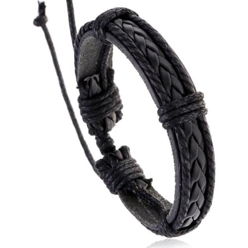 Fashion vintage cowhide bracelet mens woven adjustable real leather bracelet unisex