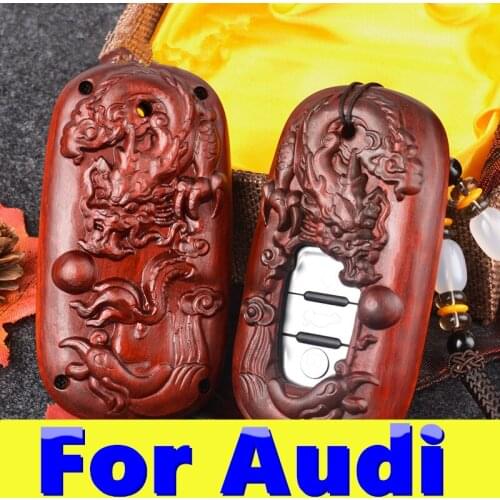 For Audi A6L Q3 A3 A5 Q7 2019 Sandalwood car key shell solid wood key set High grade key bag car decoration accessories
