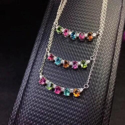 Natural tourmaline necklace, 925 sterling silver, colorful colors, beautiful candy colors, sweet style