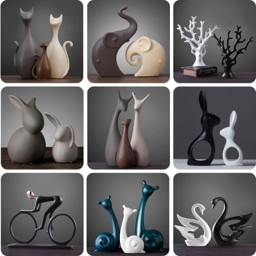 Nordic Style Animal Rabbit Giraffe Swan Statue Dog Art Sculpture Ceramic Home Decoration Ornament Animal Figurine Piggy Bank