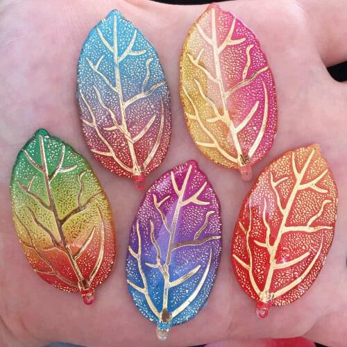 New 10pcs Mix Resin bling Colorful crystal leaf Flat back Rhinestone applique DIY Wedding 1 hole sew on ornament craft SF655