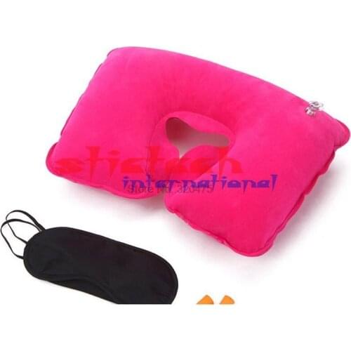 By dhl 100pcs 3Pcs/set Car Flight Travel Inflatable Neck Rest Cushion U Shaped Pillow Eyeshade Earplugs Home Textile