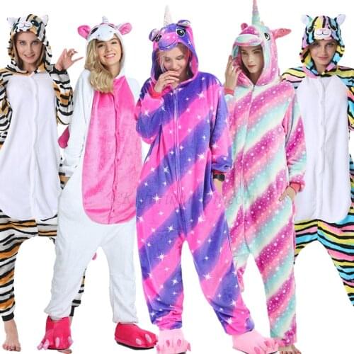 Kigurumi Unicorn Pajama Adult Animal Stitch Onesie Boys Girls Women Men Couple 2019 Winter Pajama Suit Sleepwear Flannel Pijama