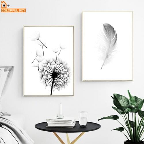 Posters And Prints Wall Art Canvas Painting Dandelion Feather Black White Nordic Poster Wall Pictures For Living Room Home Decor