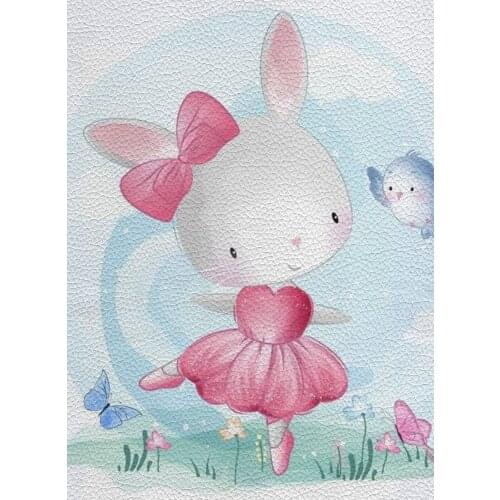 Cute Rabbit Imitation Leather Bed Sheet Room Picture Decoration Lychee Pattern Cloth Bag 22*30CM A4