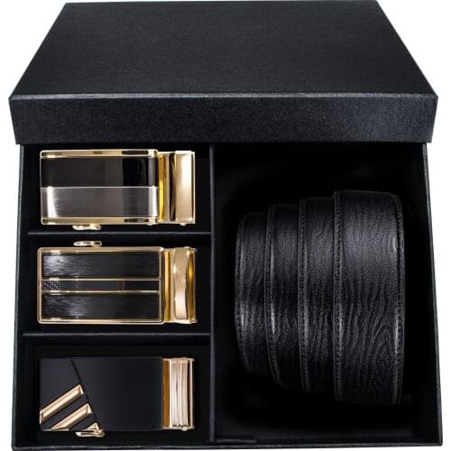 Luxury Genuine Leather Men Belts Automatic Ratchet Buckle Belts Black Male Strap For Jeans With 3 Buckles Box Set Gift DiBanGu