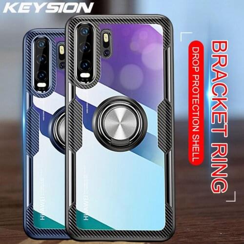 KEYSION Luxury Slim Shockproof Metal Magnetic Car Ring Case for Huawei P30 P20 Pro Lite Soft Silicone Cover for Mate 20 Pro Lite
