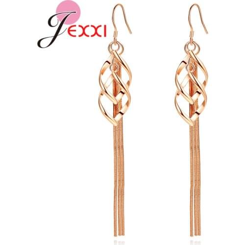 Geometric Long Ear Line For Women Rose Gold Color Jewellery Piercing Earings 925 Sterling Silver Tassel Earrings