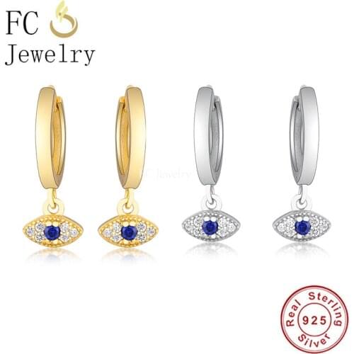FC Jewelry 925 Silver Small Turkey Style Golden Evil Eye Blue Zirconia Hoop Earring For Women Pendientes Boucle 2020