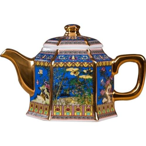 Qianlong year of Qing Dynasty year mark Hexagonal teapot with colored flowers and birds pattern made in Qianlong Qing Dynasty