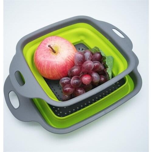Square Shape Drain Basket Collapsible Colanders Foldable Silicone Kitchen Organizer Fruit Vegetable Baskets Folding Strainers U3