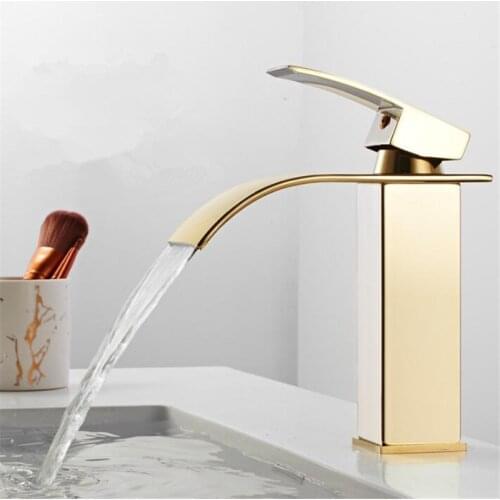 Basin Faucet Gold Waterfall Faucet Mixer Tap Brass Bathroom Faucet Bathroom Basin Faucet Mixer Tap Hot and Cold Sink faucet