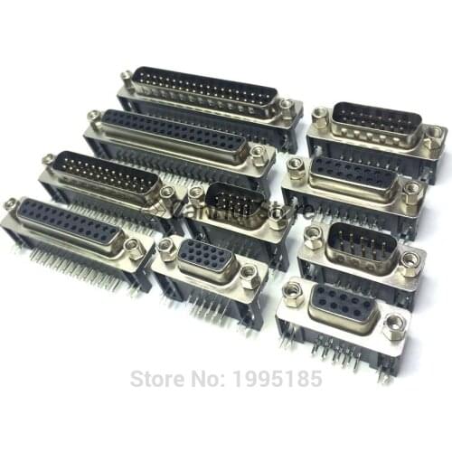 5PCS DR9 / 15 / 25 / 37 DB male / female welding plate plug 90 degree bent foot / pin serial port VGA socket