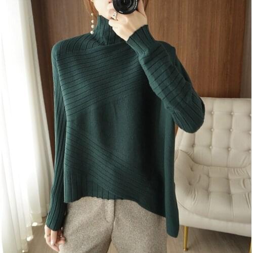 Turtleneck Sweater Women Autumn Solid Long Sleeve Knitted Pullover Female Thick Loose Cashmere Wool Bottoming Shirt Jumpers Tops