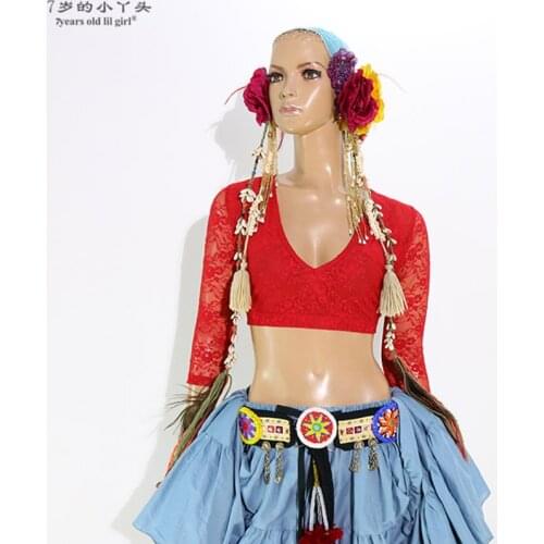 Belly Dance Top Ats Tribal Lace Choli Long Sleeve Womens Costume BR29