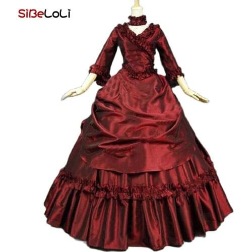 Wine Red Rococo Victorian Bustle Ball Gown Southern Belle Marie Antoinette Dress Masquerade Royal Queen Dress Theater Costume
