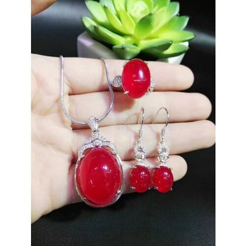 Koraba Fine Jewelry 925 Silver Inlaid Natural Chalcedony Pendant Necklace Ring Bracelet Set Multiple Styles Gifts Free Shipping