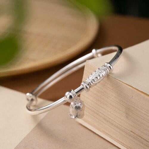 With lucky bracelet bell orchid accessories contracted glossy female push-pull bracelet 999 fine silver solid bracelet