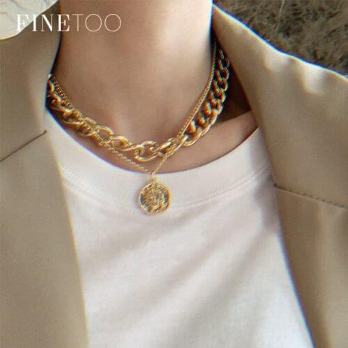 Punk Gold Color Portrait Coin Pendant Cuban Link Chain Necklace for Women Hip Hop Multi Layered Necklace Choker Cuban Jewelry