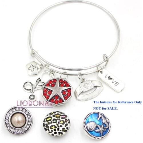 1PC Snap Bracelet Nurse Bangle Bracelets Liobonar Snap Buttons Charms Bracelet 18mm Snap Jewelry for Nurse Gifts