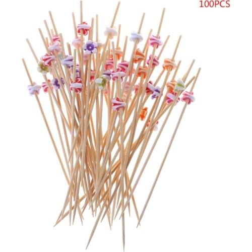 100Pcs/Bag 12cm Acrylic Flower Food Picks Dessert Buffet Fruit Salad Fork Cake Muffin Party Vegetable Sticks Cocktail Toothpicks