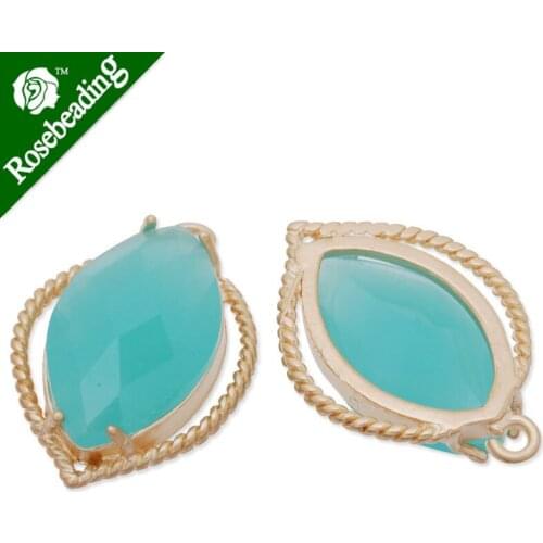 13x19mm matt gold plated framed glass,Faceted glass,pacific opal,connectors,gemstone bezel,Sold 5pcs/lot-C4151