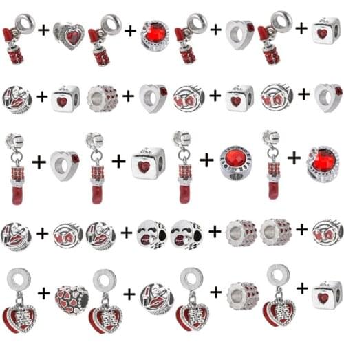2Pcs/Lot High Quality Exquisite Red Lipstick Charms Beads Fit Brand Bracelet For Women Romantic Valentines Day Jewelry Gift