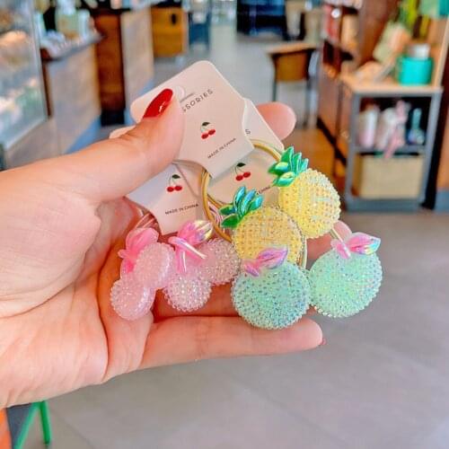 2pcs Cute Jelly Color Fruit Elastic Hair Bands Mix Color Rubber Band Girls Hair Ties Gum Pineapple Cherry Ponytail Holder Rope
