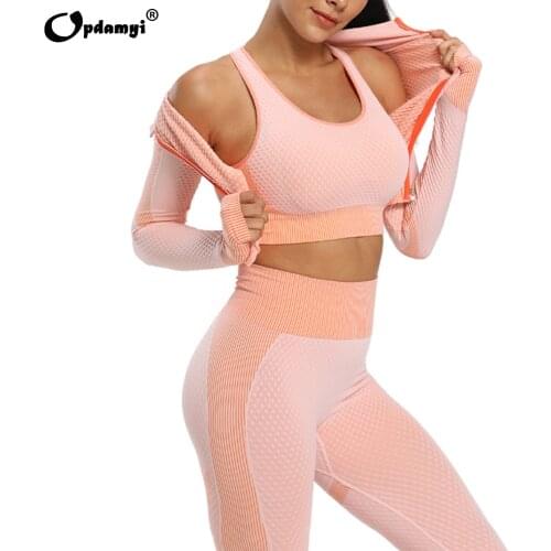 2020 Gym Set Women Plus Size Workout Clothing Seamless High Waist Leggings+Long Sleeve Suit Fitness Sport Bra Yoga Wear Sets 2XL