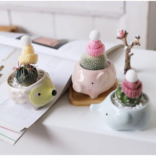 3pcs/set Cartoon animal flower pot Mini ceramic pots for plants Pink Pig succulent bonsai pot Cute home decor macetas decorativa