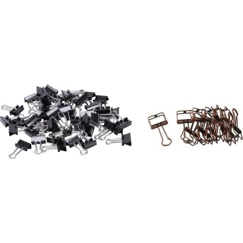 48Pieces Metal Spring Binders Clip 15mm Black & 12 PCS Reusable Paper Clips Small Skeleton Clips (Bronze)