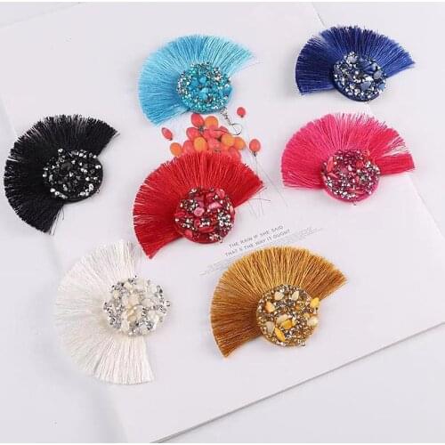 1pcs 8cm Bohemian style exquisite handmade fan stick drill shell tassel earrings pendant DIY jewelry wedding shoe bag accessorie