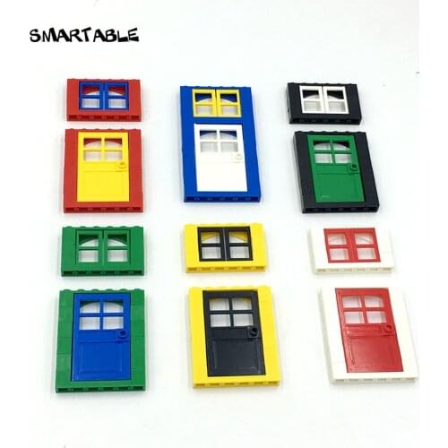 Smartable 6pcs Windows & 6pcs Doors building Blocks parts DIY house Toys Compatible All Brands city Toy mixed colors 12pcs/lot