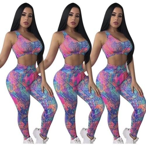 Tie Dye Print Seamless Yoga Gym Suit Fashion Long Sleeve Zipper Crop Top Leggings Two Piece Set Fitness Sports Clothing