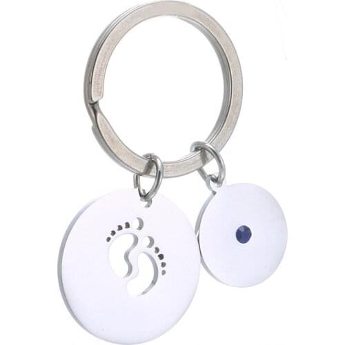 Europe And America Charm Stainless Steel Key Chain Jewelry Baby Footprints Pendant Key Chain Jewelry