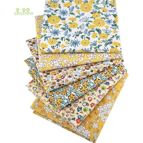 Chainho,6pcs/Lot,Floral Printed Poplin Patchwork Cloth,Plain Cotton Fabric,DIY Sewing&Quilting Material For Baby&Children,PCC395