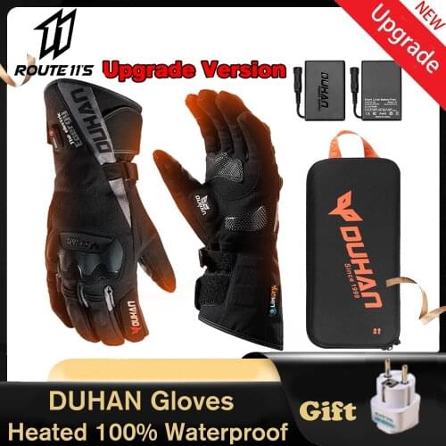 DUHAN Heated Gloves Battery Powered Winter Thermal Motorcycle Heating Gloves Riding Waterproof Guantes Para Moto Touch Screen