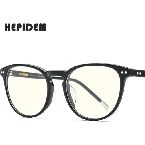 HEPIDEM Anti Blue Light Blocking Glasses Men Retro Vintage Round Acetate Anti-Blue Rays Eyeglasses 2020 Women Eyewear 9139AB