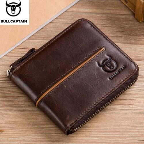 Real Leather Man Short Wallets with Coin Pocket Retro Male Purse Function Hasp RFID Credit Card Holder Handmade Portomonee Gift