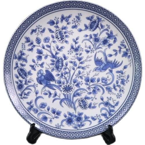 Chinese Old Porcelain Blue And White Flower And Bird Pattern Appreciation Plate
