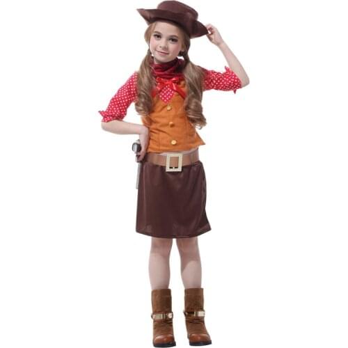 Girls Gun Slinger Costume Child Cowgirl Cowboy Costumes for Girl Halloween Purim Party Carnival Cosplay