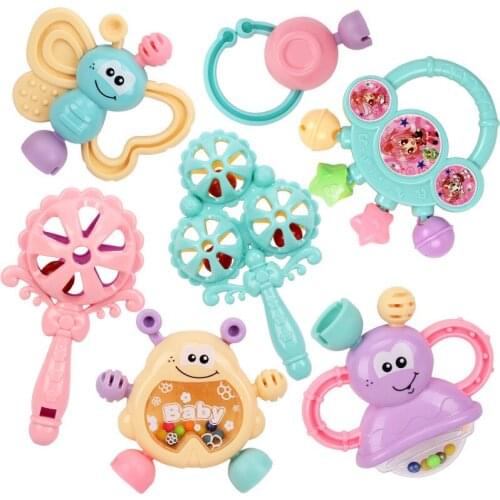Cute Baby Rattles Toys 7pcs Teether Hand Shake Bed Bell Newborns Plastic Animal Rattles Gift Educational Baby Toys 0-12 Months
