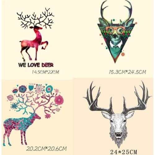 Reindeer Christmas Cute Patches For Backpacks Stripe On Clothes Ironing Stickers Heat Thermal Transfer Vinyl For Clothing DIY