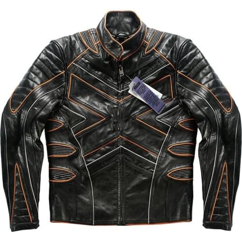 Mens Winter Real Genuine Leather Jackets Motorcycle Biker Bomber Jackets Men Wolverin Natural Cow Reflective Jacket Coat Clothes
