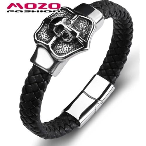 Fashion Punk Men Bracelet Black Leather Skeleton Stainless Steel Devil Bracelet Man Animal beast Skull Cuffs Jewelry PS2121