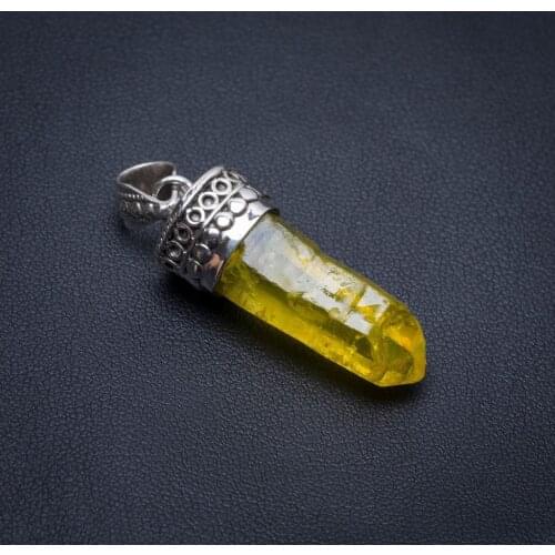 Natural Yellow Aura Quartz Punk Style 925 Sterling Silver Pendant 1 3/4" S1187