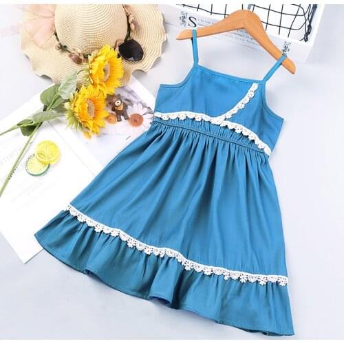 VOGUEON 2021 New Childrens Clothing Fashion Girls Dress Summer Korean Style Adjustable Strap Lace Princess Dresses Kids Vestido